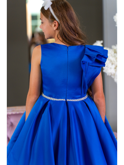 Peacock Satin Confirmation Dress with Beads and Ruffle Style EF 37