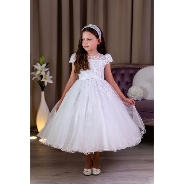 PAULA'S COMMUNION WHITE TEA-LENGTH FIRST HOLY COMMUNION DRESS
