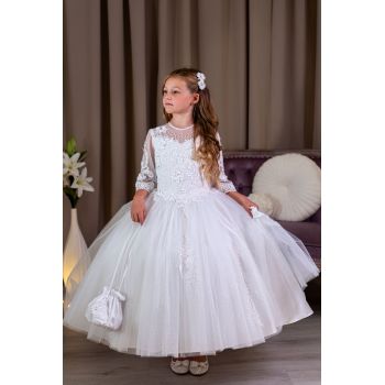Polka Bridal White First Holy Communion Dress