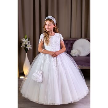 Polka Bridal White First Holy Communion Dress