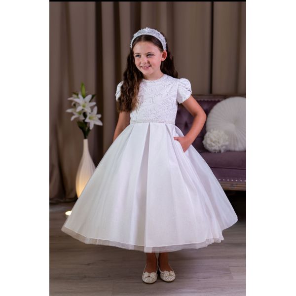 PAULA'S COMMUNION WHITE TEA-LENGTH FIRST HOLY COMMUNION DRESS
