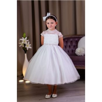PAULA'S COMMUNION WHITE TEA-LENGTH FIRST HOLY COMMUNION DRESS