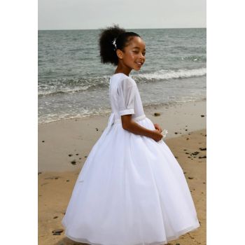 PAULA'S COMMUNION WHITE TEA-LENGTH FIRST HOLY COMMUNION DRESS