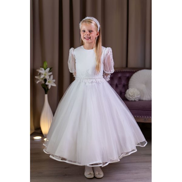 PAULA'S COMMUNION WHITE TEA-LENGTH FIRST HOLY COMMUNION DRESS