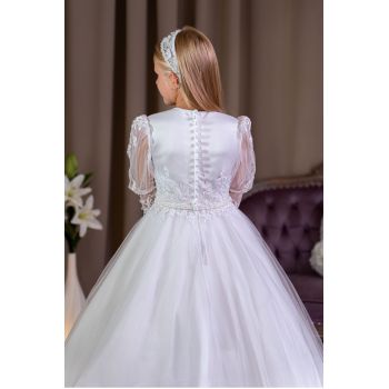 PAULA'S COMMUNION WHITE TEA-LENGTH FIRST HOLY COMMUNION DRESS