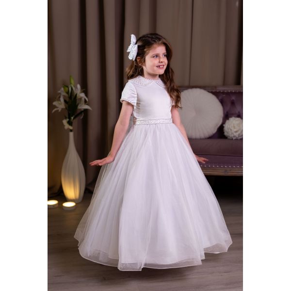 Linzi Jay Classic Pearl White Collar First Holy Communion Dress