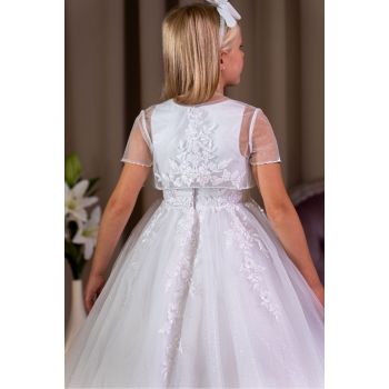 Linzi Jay Embroidered Tulle White First Holy Communion Dress with Bolero Style LWCD-224