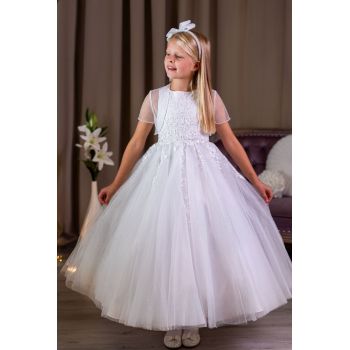 Linzi Jay Embroidered Tulle White First Holy Communion Dress with Bolero Style LWCD-224