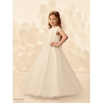 Linzi Jay Ivory First Holy Communion Dress with Glittered Skirt and Lace Top