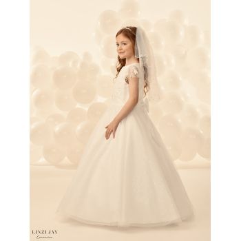 Linzi Jay Ivory First Holy Communion Dress with Glittered Skirt and Lace Top