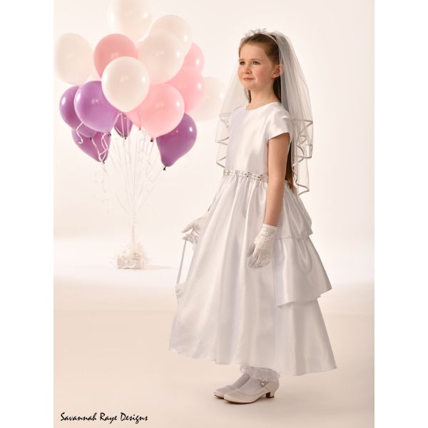 Linzi Jay White First Holy Communion Dress with Glittered Skirt and Lace Top