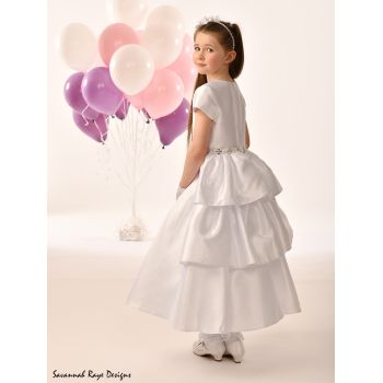 Linzi Jay White First Holy Communion Dress with Glittered Skirt and Lace Top