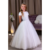 Linzi Jay White First Holy Communion Dress with Glittered Skirt and Lace Top
