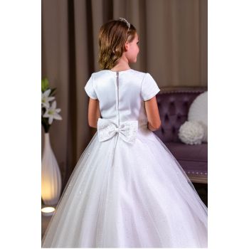 Linzi Jay White First Holy Communion Dress with Glittered Skirt and Lace Top