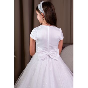 Linzi Jay White First Holy Communion Dress with Glittered Skirt and Lace Top