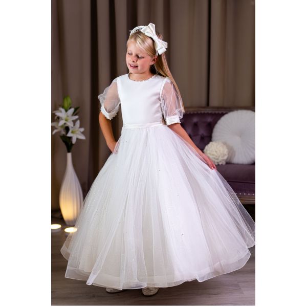 Linzi Jay Sheer Puff Sleeve Ivory First Holy Communion Dress