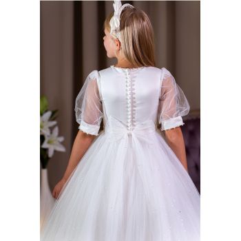 Linzi Jay Sheer Puff Sleeve Ivory First Holy Communion Dress