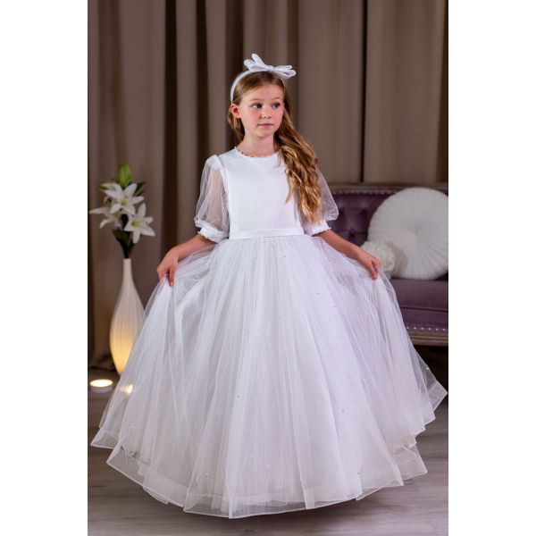 Linzi Jay Sheer Puff Sleeve White First Holy Communion Dress