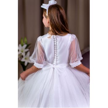 Linzi Jay Sheer Puff Sleeve White First Holy Communion Dress