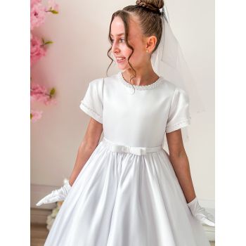 White First Holy Communion Dress with Collar and Ruffle Skirt