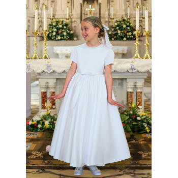 White First Holy Communion Dress with Collar and Ruffle Skirt