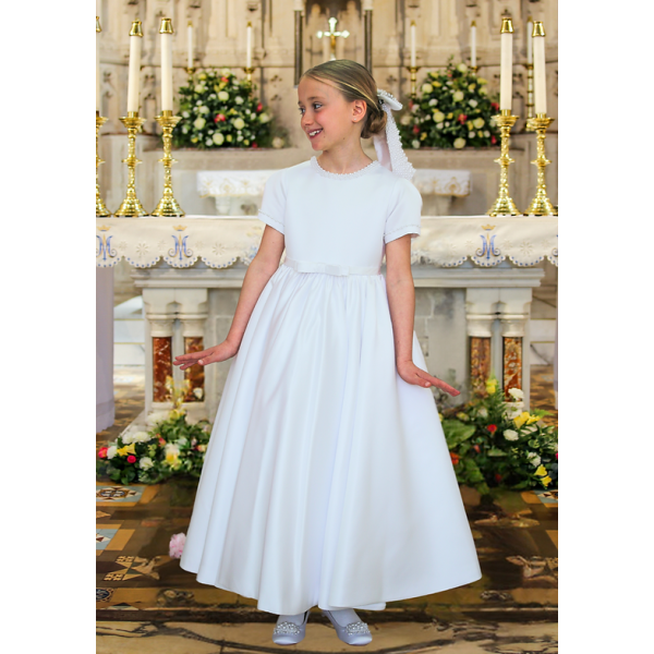 White First Holy Communion Dress with Collar and Ruffle Skirt