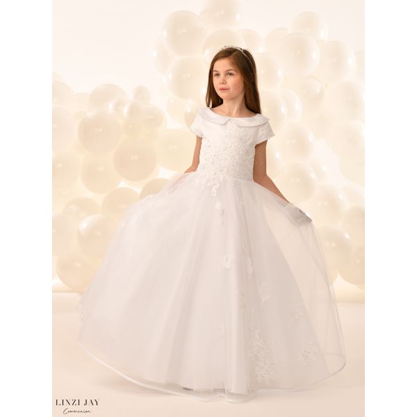 Linzi Jay Sheer Puff Mesh Sleeve White First Holy Communion Dress