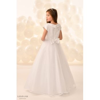 Linzi Jay Sheer Puff Mesh Sleeve White First Holy Communion Dress