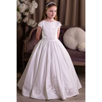 Sweetie Pie White Pearl Bodice and Tulle Skirt First Holy Communion Dress