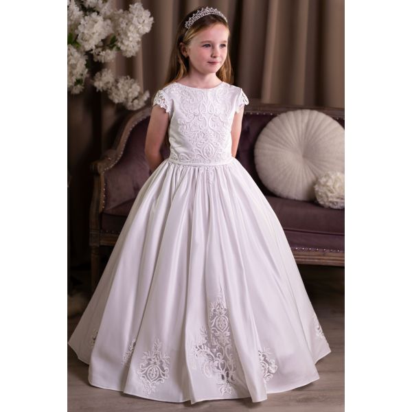 Sweetie Pie White Pearl Bodice and Tulle Skirt First Holy Communion Dress