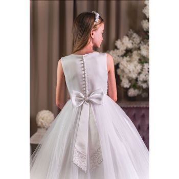 Sweetie Pie White Pearl Bodice and Tulle Skirt First Holy Communion Dress