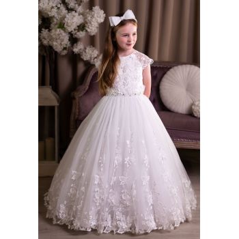 Sweetie Pie White Lace Floral First Holy Communion Dress