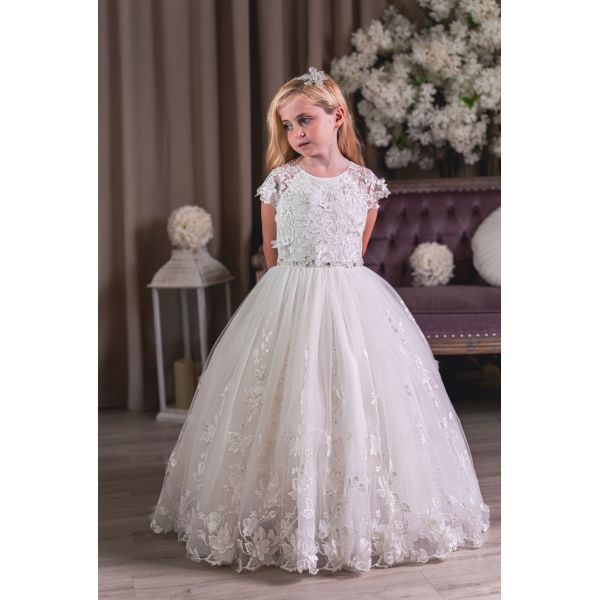 Sweetie Pie White Lace Floral First Holy Communion Dress