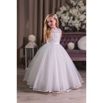 Sweetie Pie White Pearl Bodice and Tulle Skirt First Holy Communion Dress