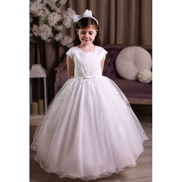 Sweetie Pie Exclusive Glitter Skirt White First Holy Communion Dress with Floral Detail