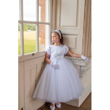 White First Holy Communion Dress With Bow Detail