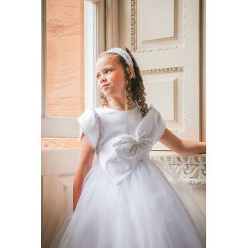 White First Holy Communion Dress With Bow Detail