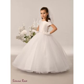 Sweetie Pie White First Holy Communion Dress with Glitter Skirt and Pearls Details
