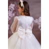 Sweetie Pie Ivory First Holy Communion Dress with Satin Bodice and Mesh Sleeves