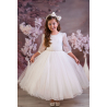 Sweetie Pie Ivory First Holy Communion Dress with Satin Bodice and Mesh Sleeves