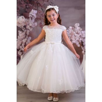 Sweetie Pie Ivory First Holy Communion Dress with Lace Top and Tulle Skirt