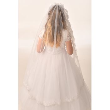 White Long First Holy Communion Veil with Pearls