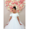Crystal&Pearl White First Holy Communion Dress With Tulle Skirt and Beaded Bodice