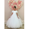Crystal&Pearl White First Holy Communion Dress With Tulle Skirt and Beaded Bodice