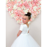 Crystal&Pearl White First Holy Communion Dress With Tulle Skirt and Beaded Bodice