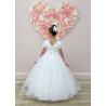 Crystal&Pearl White First Holy Communion Dress With Tulle Skirt and Beaded Bodice
