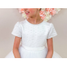 Crystal&Pearl White First Holy Communion Dress With Tulle Skirt and Beaded Bodice