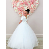 Crystal&Pearl White First Holy Communion Dress With Tulle Skirt and Beaded Bodice
