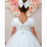 Crystal&Pearl White First Holy Communion Dress With Tulle Skirt and Beaded Bodice