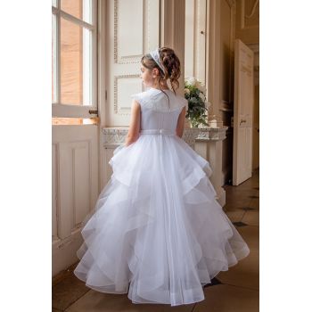White First Holy Communion Dress with Collar and Ruffle Skirt